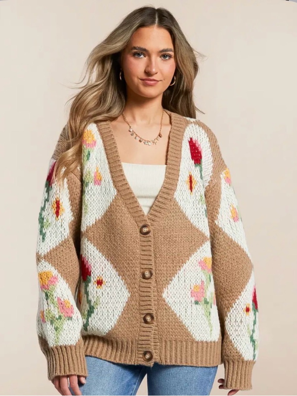 NWOT Bailey Rose Floral Patchwork Chunky Cardigan Sweater Size Medium